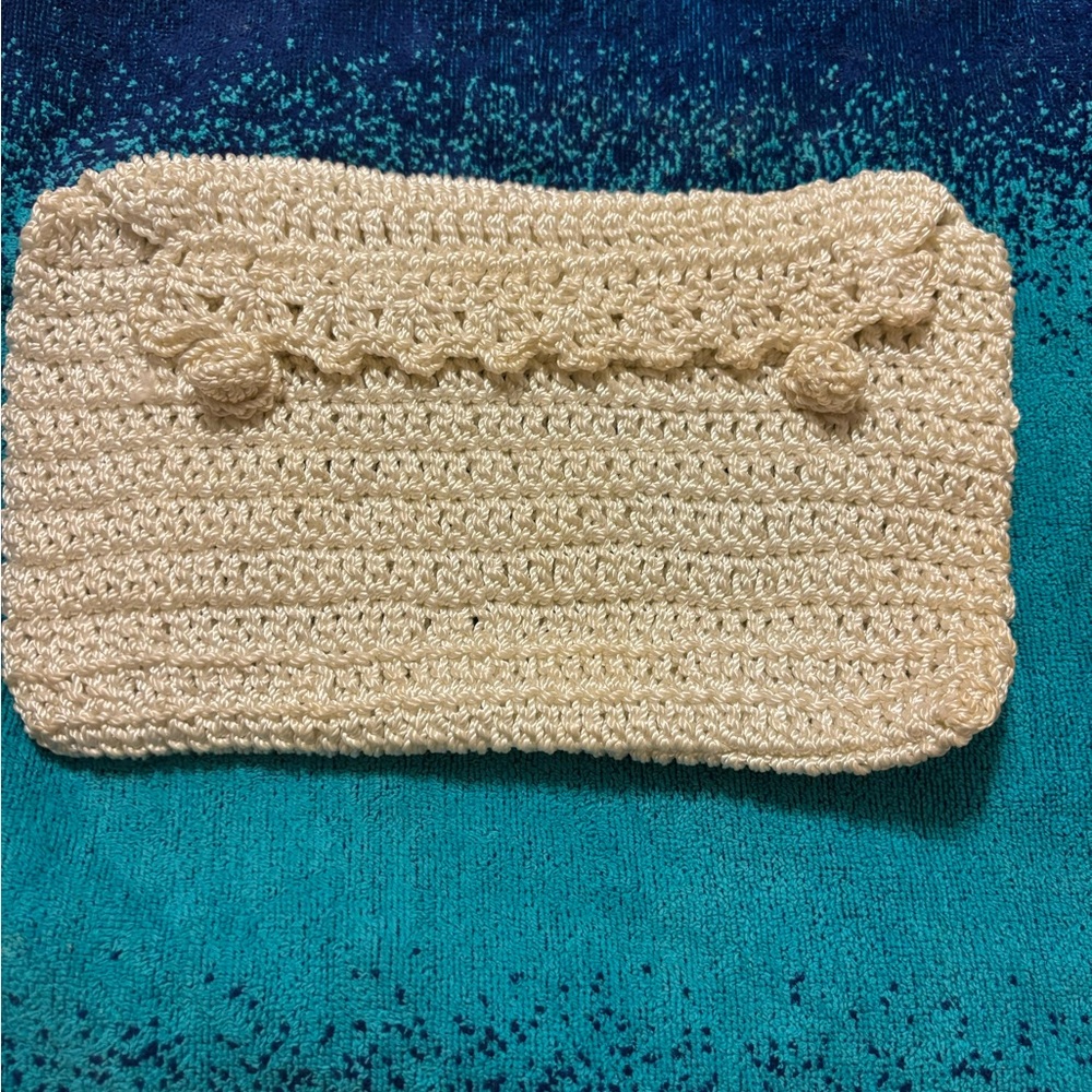 Vintage Crocheted Clutch Off White Purse Handbag